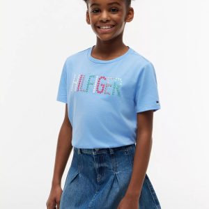 Kids' Sequin Hilfiger Logo T-Shirt-Light Iris Blue