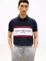 Regular Fit Tommy Logo Block Stripe Polo-Navy