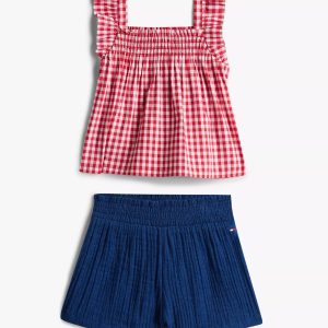Babies' Gingham Top & Short Set-Red