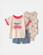 Baby Boy 3-Piece Beach Surf Top, Bodysuit & Short Set-Multi