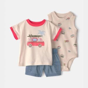 Baby Boy 3-Piece Beach Surf Top, Bodysuit & Short Set-Multi