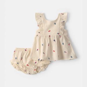 Baby Girl 2-Piece Fourth of July Top & Short Set-Ivory