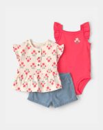 Baby Girl 3-Piece Floral Top & Short Set-Multi