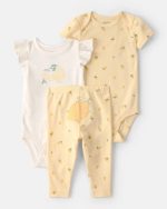Baby Girl 3-Piece Lemon Bodysuits & Pant Set-Yellow/White