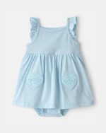 Baby Girl Heart Sleeveless Bodysuit Dress-Blue