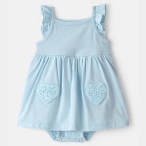 Baby Girl Heart Sleeveless Bodysuit Dress-Blue
