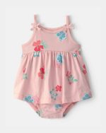 Baby Girl Floral Sleeveless Bodysuit Dress-Pink