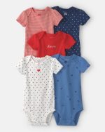 Baby Girl 5-Pack Beach Multipack Bodysuits-Red/White/Blue