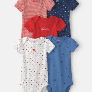 Baby Girl 5-Pack Beach Multipack Bodysuits-Red/White/Blue