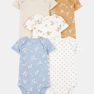 Baby 5-Pack Floral Short-Sleeve Cotton Bodysuits-Multi