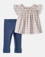 Baby Girl 2-Piece Plaid Short-Sleeve Outfit Set-Blue