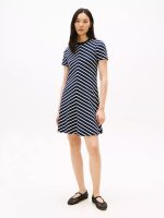 Striped Belted Stretch-Cotton Dress-Navy