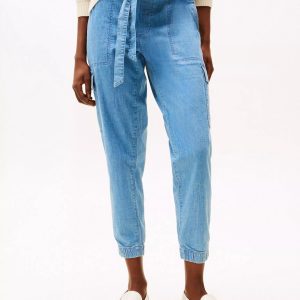 Belted Cargo Jogger-Light Wash Chambray