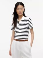 Classic Fit Striped Stretch Pique Polo-Ecru / Navy Blue Stripe
