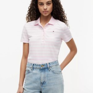 Classic Fit Striped Stretch Pique Polo-Pink / White Stripe