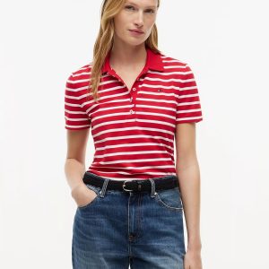 Classic Fit Striped Stretch Pique Polo-Red Combo