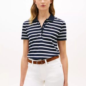 Classic Fit Striped Stretch Pique Polo-Navy Blue / White Stripe