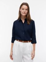 Relaxed Fit Linen-Blend Shirt-Navy