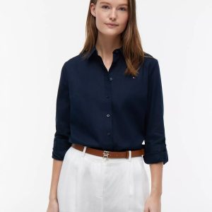 Relaxed Fit Linen-Blend Shirt-Navy