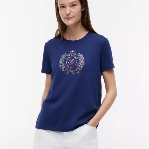 Foiled Laurel Leaf Logo T-Shirt-Preppy Navy