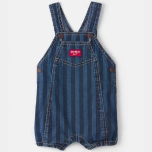 Baby&Toddler Striped Denim Shortall - Dark Wash