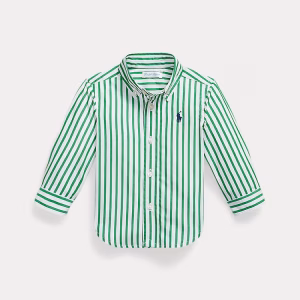 Baby Striped Cotton Poplin Shirt-Cruise Green White