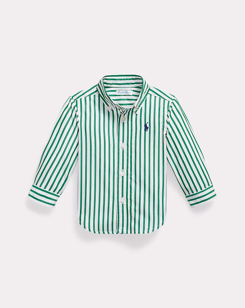 Baby Striped Cotton Poplin Shirt-Cruise Green White