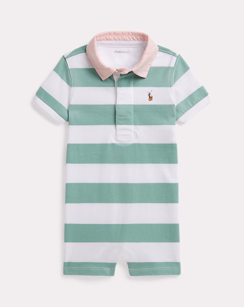 Striped Cotton Rugby Shortall-Celadon Multi