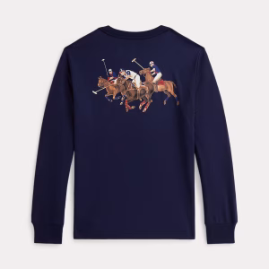 Triple-Pony Cotton Long-Sleeve Tee-Newport Navy