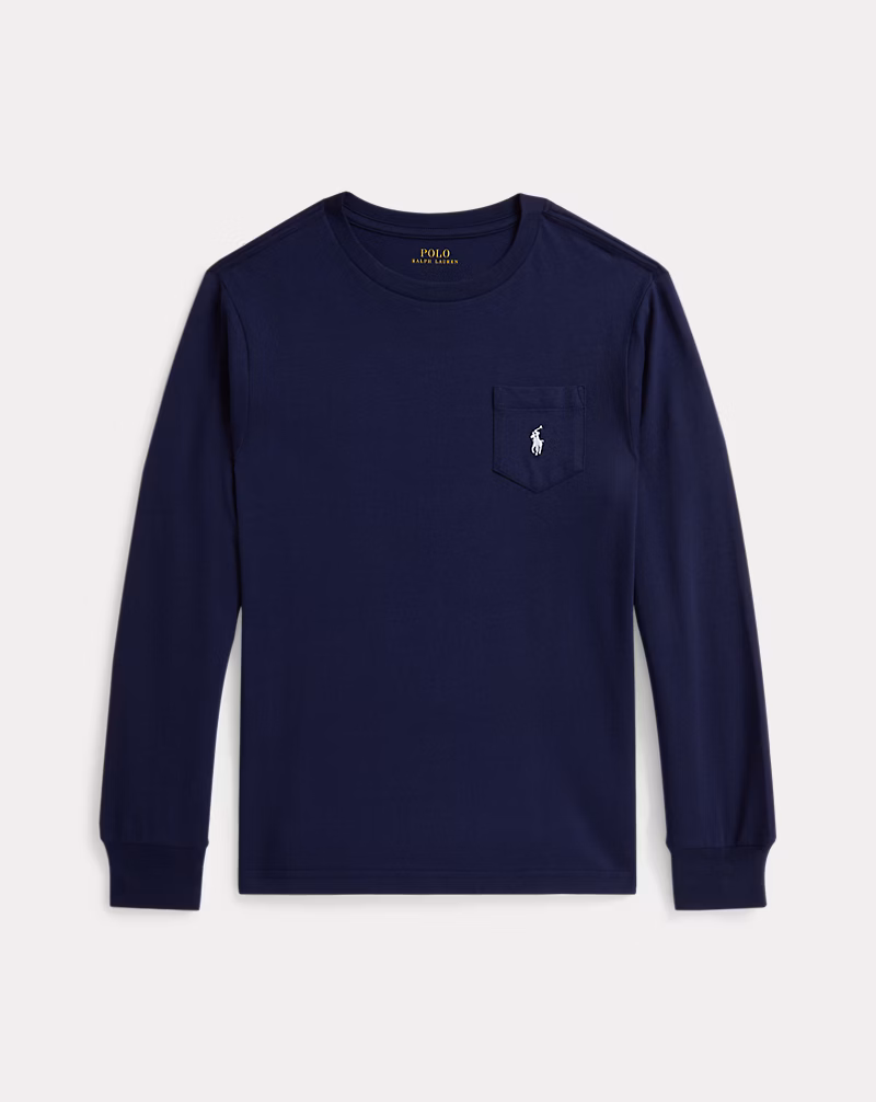 Triple-Pony Cotton Long-Sleeve Tee-Newport Navy - Image 2