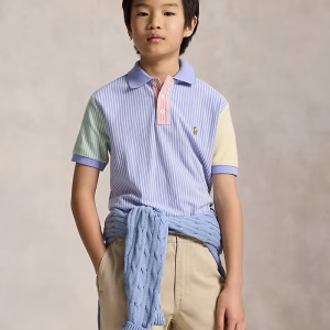 Striped Oxford Mesh Polo Shirt-Harbor Island Blue Multi