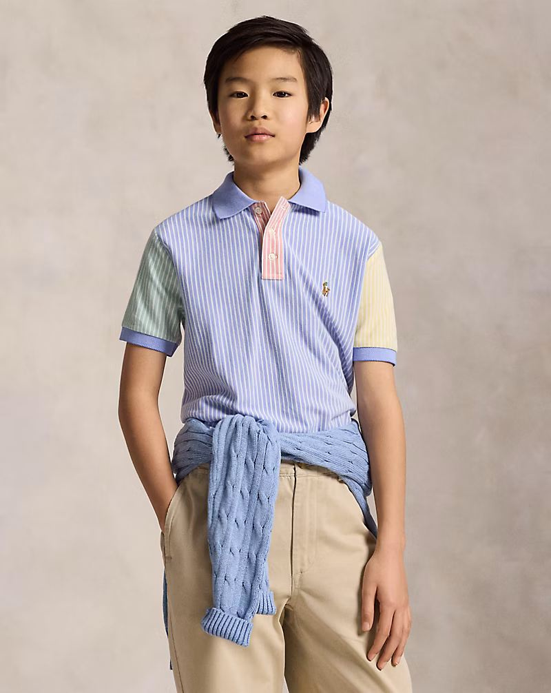 Striped Oxford Mesh Polo Shirt-Harbor Island Blue Multi