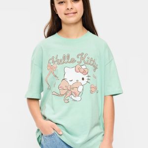 Hello Kitty® Oversized Graphic T-Shirt for Girls-Mint Green