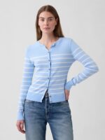 Crewneck Cardigan- Blue Stripe