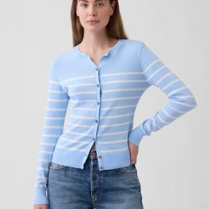 Crewneck Cardigan- Blue Stripe