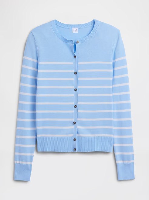 Crewneck Cardigan- Blue Stripe - Image 2
