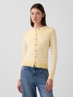 Crewneck Cardigan-Yellow Stripe