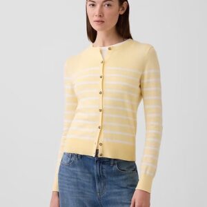 Crewneck Cardigan-Yellow Stripe
