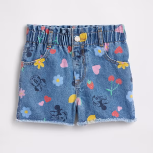 babyGap × Disney Paperbag Mom Jean Shorts-Medium Wash Minnie Mouse Fruit Multi