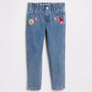 babyGap Embroidered Paperbag Mom Jeans-Light Wash Butterflies Heart Flower