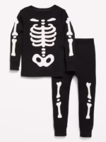 Printed Unisex Snug-Fit Pajama Set for Toddler & Baby-Black Skeleton