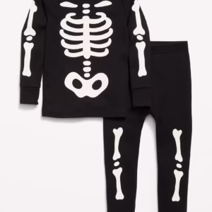 Printed Unisex Snug-Fit Pajama Set for Toddler & Baby-Black Skeleton