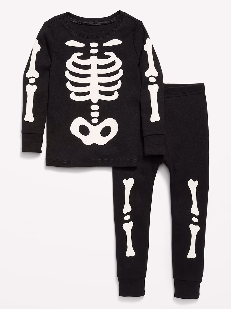 Printed Unisex Snug-Fit Pajama Set for Toddler & Baby-Black Skeleton