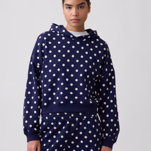 Relaxed Gap Mini-Logo Cropped Hoodie-Navy Polka Dot