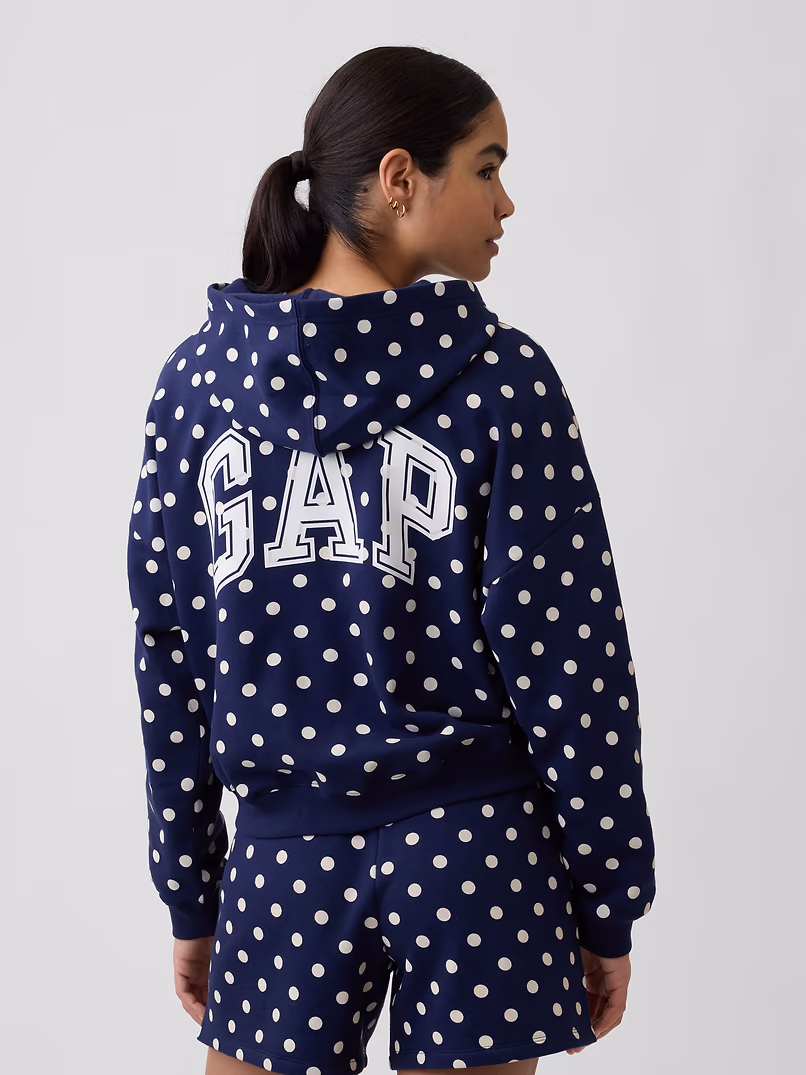 Relaxed Gap Mini-Logo Cropped Hoodie-Navy Polka Dot - Image 2