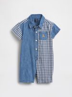 Baby Gingham Denim Colorblock Shorty One-Piece-Navy Gingham
