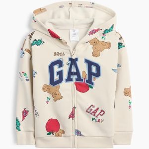 babyGap Relaxed Print Logo Zip Hoodie-Tan Chino Back To School