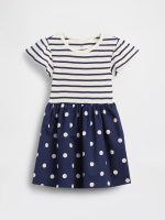 babyGap Flutter Sleeve Dress-New Navy Blue Polka Dots Stripes