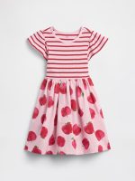 babyGap Flutter Sleeve Dress-Pink Rose Mist Red Apples Stripes