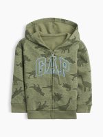 babyGap Relaxed Print Logo Zip Hoodie-Mesculen Green Dinosaurs
